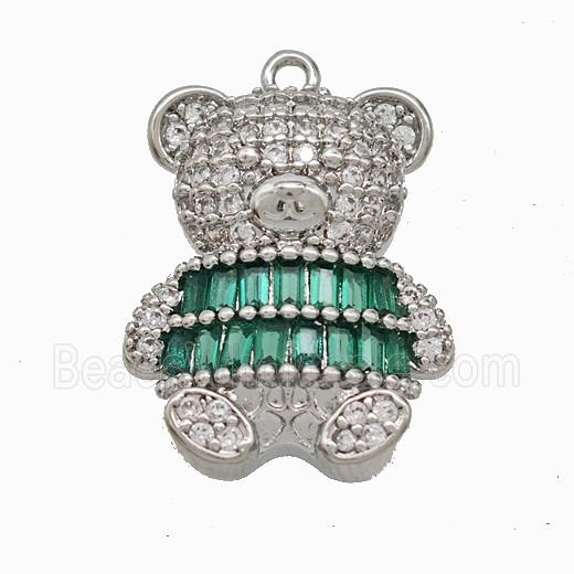 Copper Bear Pendant Pave Zirconia Platinum Plated