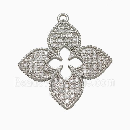 Copper Clover Pendant Pave Zirconia Platinum Plated