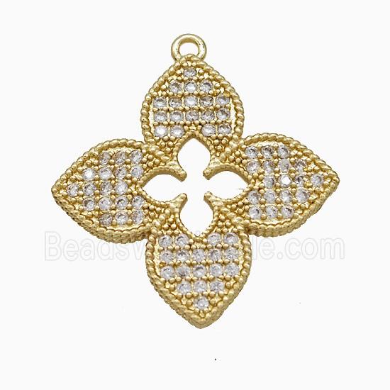 Copper Clover Pendant Pave Zirconia Gold Plated