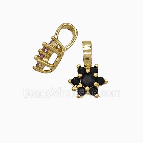 Copper Flower Pendant Pave Black Crystal Glass Gold Plated