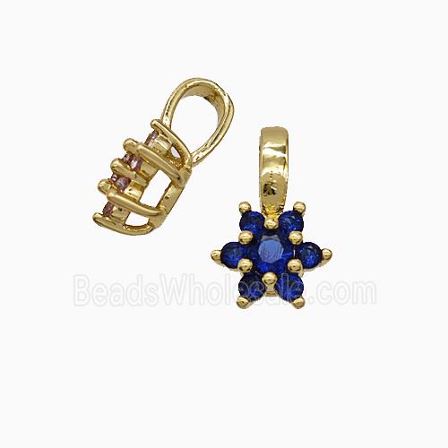 Copper Flower Pendant Pave Blue Crystal Glass Gold Plated