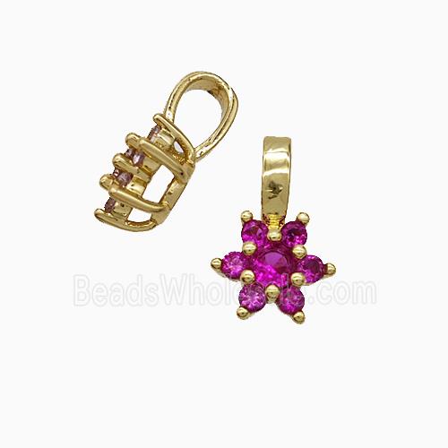 Copper Flower Pendant Pave Fuchsia Crystal Glass Gold Plated
