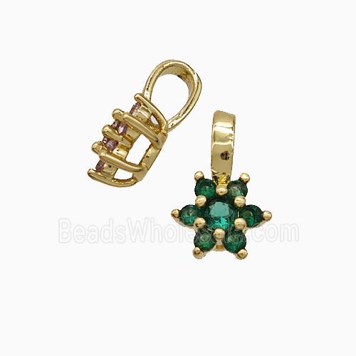 Copper Flower Pendant Pave Green Crystal Glass Gold Plated