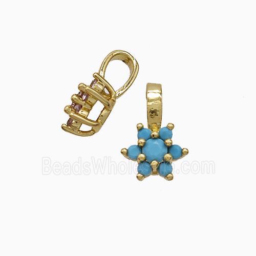 Copper Flower Pendant Pave Blue Crystal Glass Gold Plated