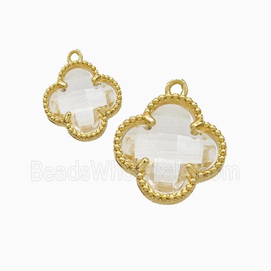 Copper Clover Pendant Pave Crystal Glass Gold Plated