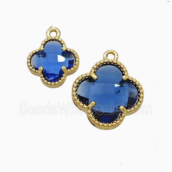 Copper Clover Pendant Pave Blue Crystal Glass Gold Plated