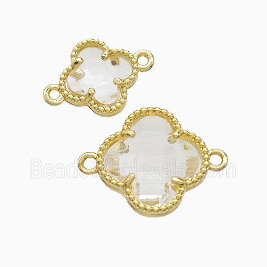 Copper Clover Connector Pave Clear Crystal Glass Gold Plated