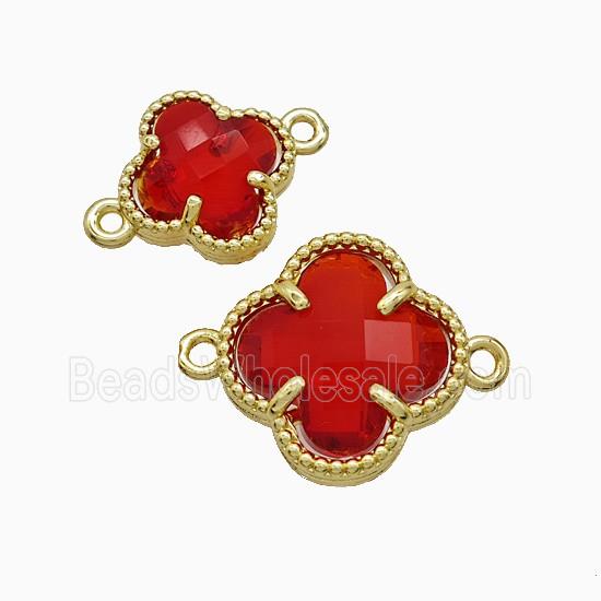 Copper Clover Connector Pave Red Crystal Glass Gold Plated