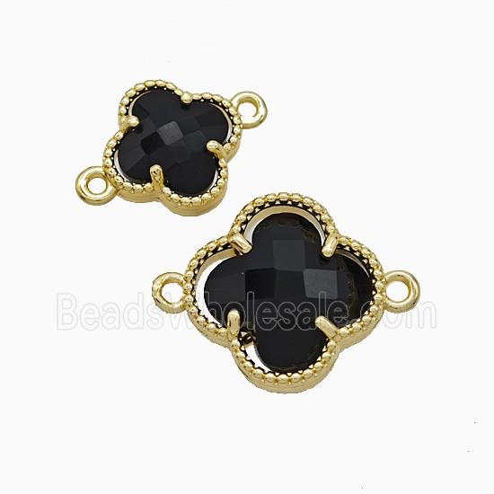 Copper Clover Connector Pave Black Crystal Glass Gold Plated