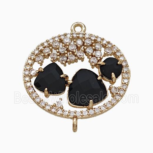 Copper Circle Connector Pave Zirconia Cateye Glass Gold Plated