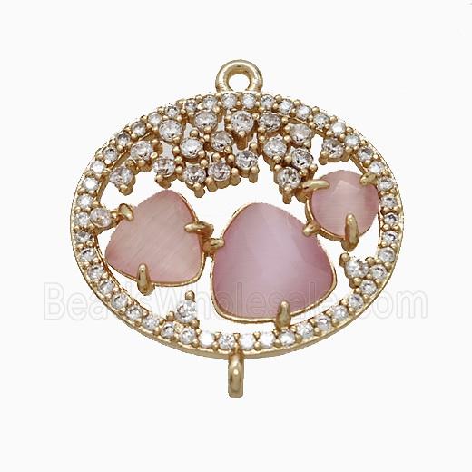 Copper Circle Connector Pave Zirconia Cateye Glass Gold Plated