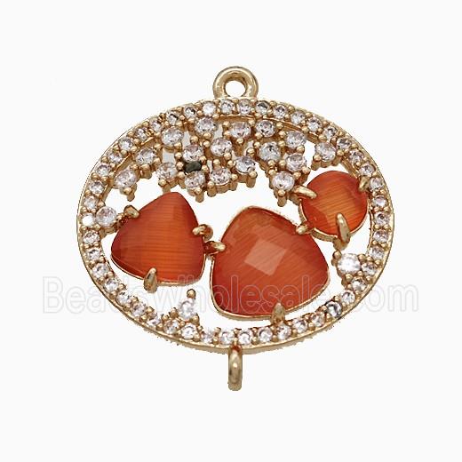 Copper Circle Connector Pave Zirconia Cateye Glass Gold Plated