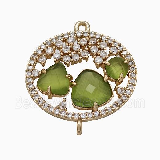 Copper Circle Connector Pave Zirconia Cateye Glass Gold Plated