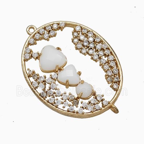 Copper Oval Connector Pave Zirconia Cateye Glass Gold Plated