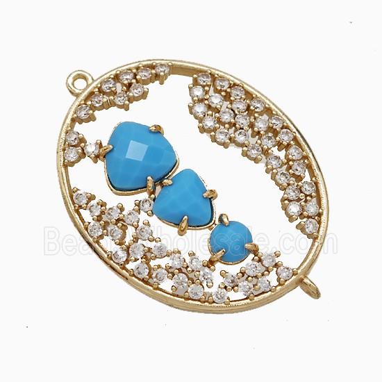 Copper Oval Connector Pave Zirconia Cateye Glass Gold Plated