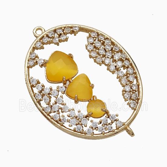 Copper Oval Connector Pave Zirconia Cateye Glass Gold Plated