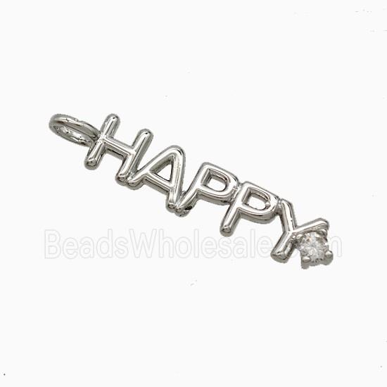 Copper HAPPY Pendant Pave Zirconia Platinum Plated