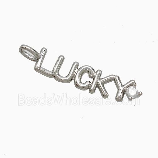Copper LUCKY Pendant Pave Zirconia Platinum Plated