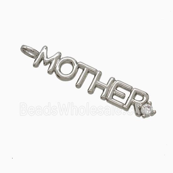 Copper MOTHER Pendant Pave Zirconia Platinum Plated