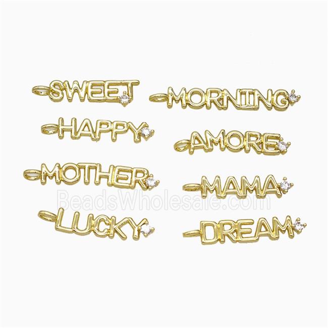 Copper Letters Pendant Pave Zirconia Alphabet Gold Plated Mixed