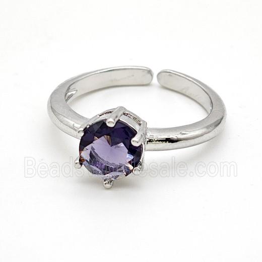 Copper Ring Pave Crystal Glass Bead, Platinum Plated