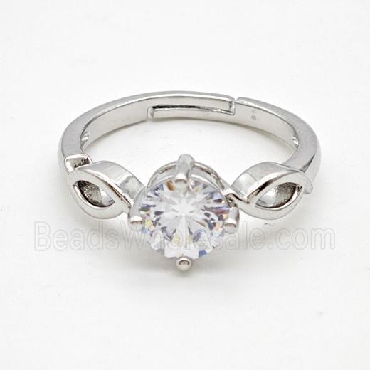 Copper Ring Pave Crystal Glass Bead, Platinum Plated