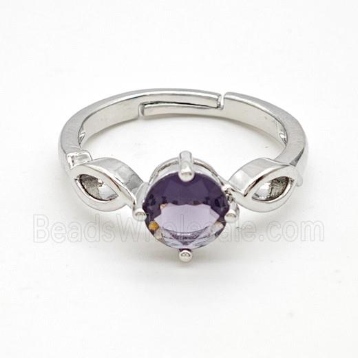 Copper Ring Pave Zircon Bead, Platinum Plated
