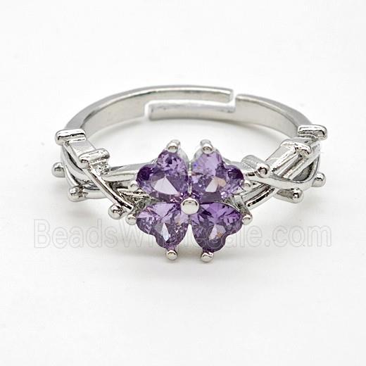 Copper Ring Pave Zircon Bead, Platinum Plated