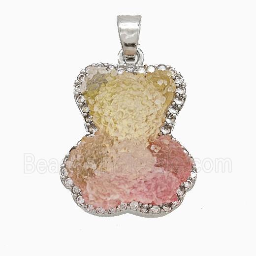 Copper Pendant Pave Zircon and Resin Bead, Platinum Plated