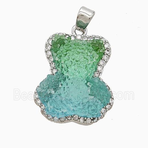 Copper Pendant Pave Zircon and Resin Bead, Platinum Plated