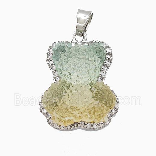 Copper Pendant Pave Zircon and Resin Bead, Platinum Plated