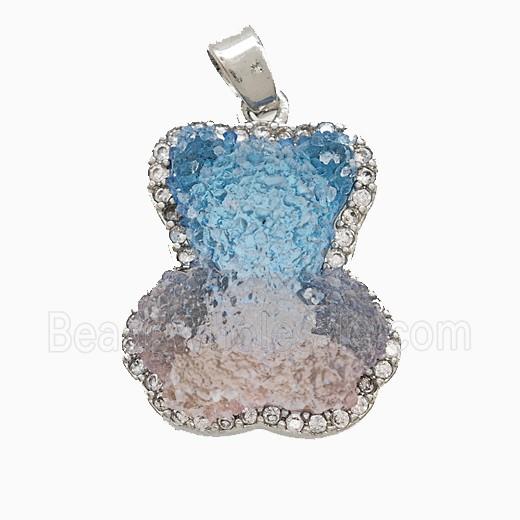 Copper Pendant Pave Zircon and Resin Bead, Platinum Plated