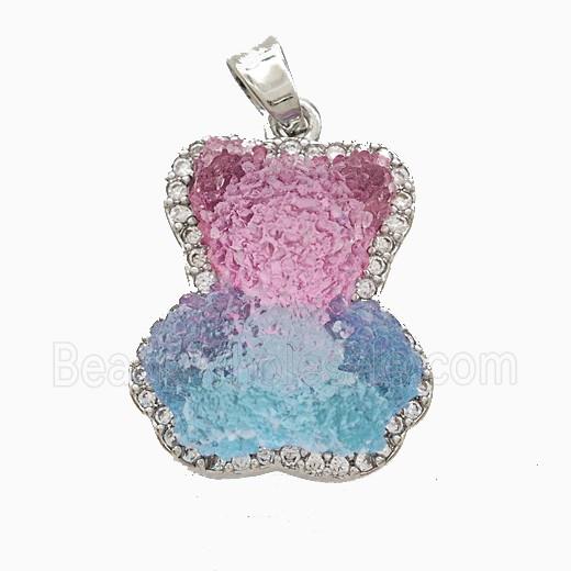 Copper Pendant Pave Zircon and Resin Bead, Platinum Plated