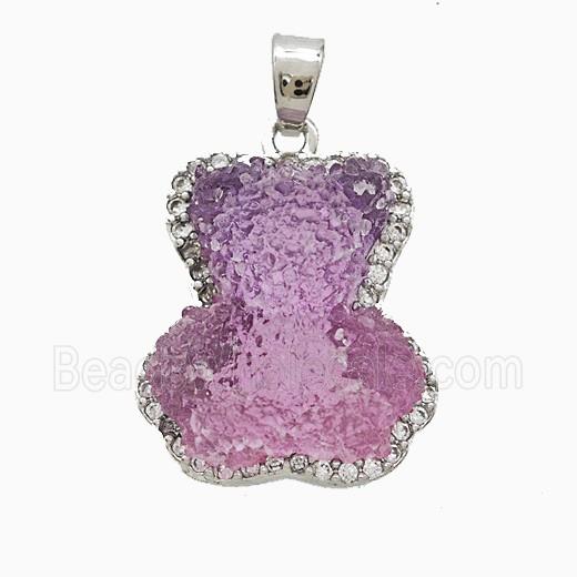Copper Pendant Pave Zircon and Resin Bead, Platinum Plated
