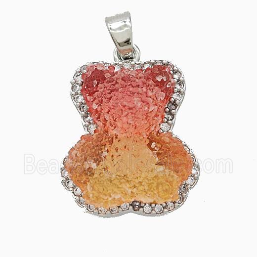 Copper Pendant Pave Zircon and Resin Bead, Platinum Plated