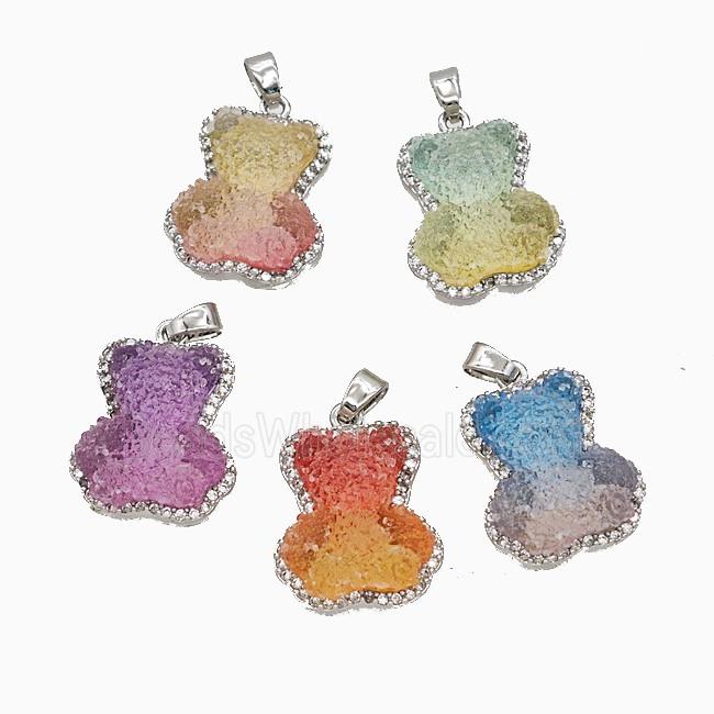 Copper Pendant Pave Zircon and Resin Bead, Platinum Plated