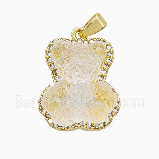Copper Pendant Pave Zircon and Resin Bead, Gold Plated