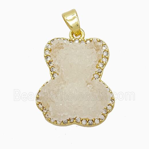 Copper Pendant Pave Zircon and Resin Bead, Gold Plated