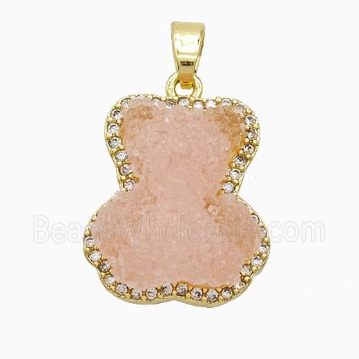 Copper Pendant Pave Zircon and Resin Bead, Gold Plated