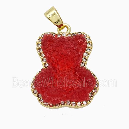 Copper Pendant Pave Zircon and Resin Bead, Gold Plated