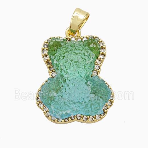 Copper Pendant Pave Zircon and Resin Bead, Gold Plated