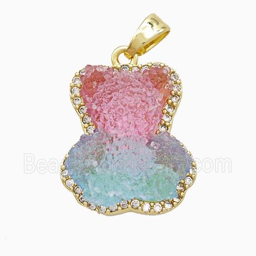 Copper Pendant Pave Zircon and Resin Bead, Gold Plated