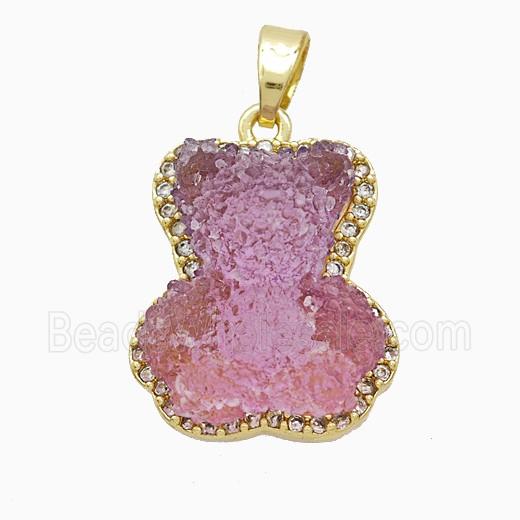 Copper Pendant Pave Zircon and Resin Bead, Gold Plated