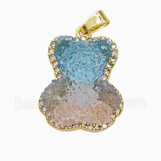 Copper Pendant Pave Zircon and Resin Bead, Gold Plated