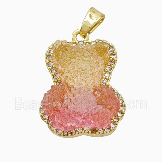 Copper Pendant Pave Zircon and Resin Bead, Gold Plated