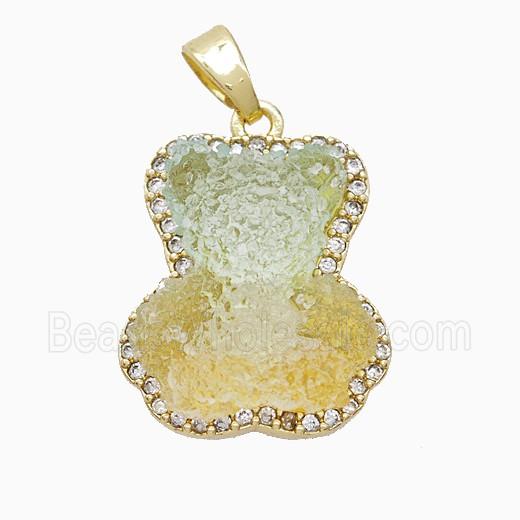 Copper Pendant Pave Zircon and Resin Bead, Gold Plated