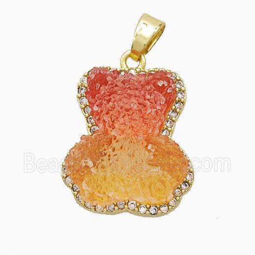 Copper Pendant Pave Zircon and Resin Bead, Gold Plated
