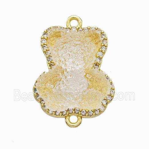 Copper Connector Pave Zircon and Resin Bead, Gold Plated
