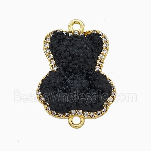 Copper Connector Pave Zircon and Resin Bead, Gold Plated