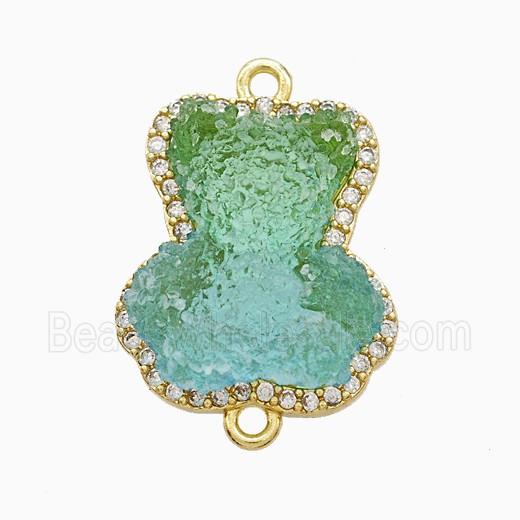 Copper Connector Pave Zircon and Resin Bead, Gold Plated